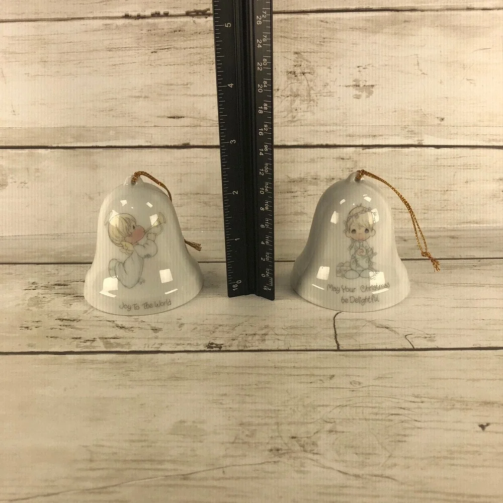 Precious Moments 1985 Christmas Bell Ornaments Set of 2 Enesco Joy To The World